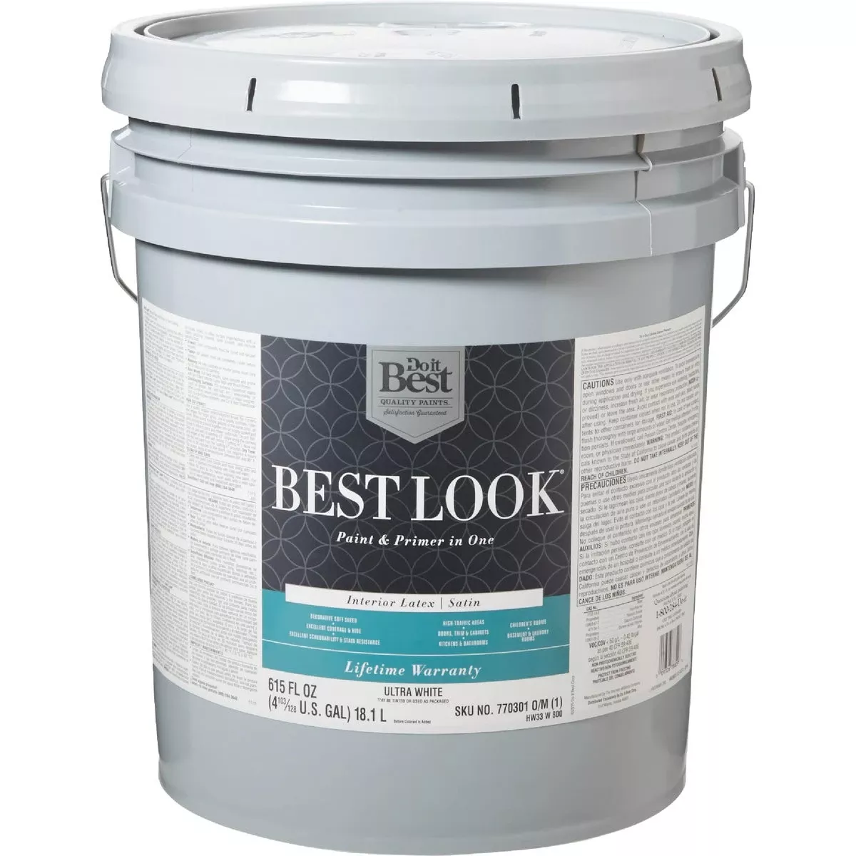 Best Look Latex Premium Paint & Primer In One Satin Interior Wall Paint, Ultra White, 5 Gallon