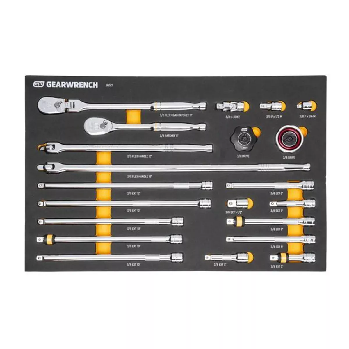GearWrench 21 Piece 3/8" 90-Tooth Ratchet & Drive Tool Set with Foam Storage Tray