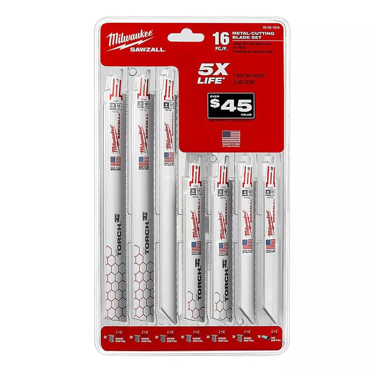 Milwaukee Tool SAWZALL Metal Cutting Bi-Metal Reciprocating Blade Set (16 Piece)