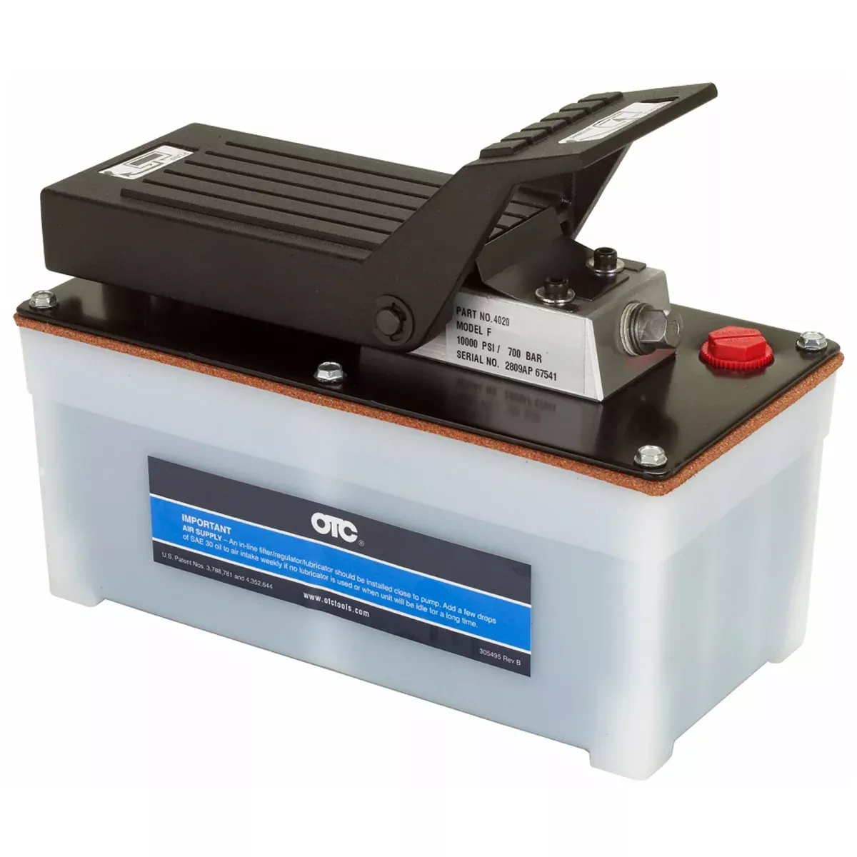 OTC PUMP AIR / HYD 10000PSI 98CU.IN. PLASTIC RESERVOIR