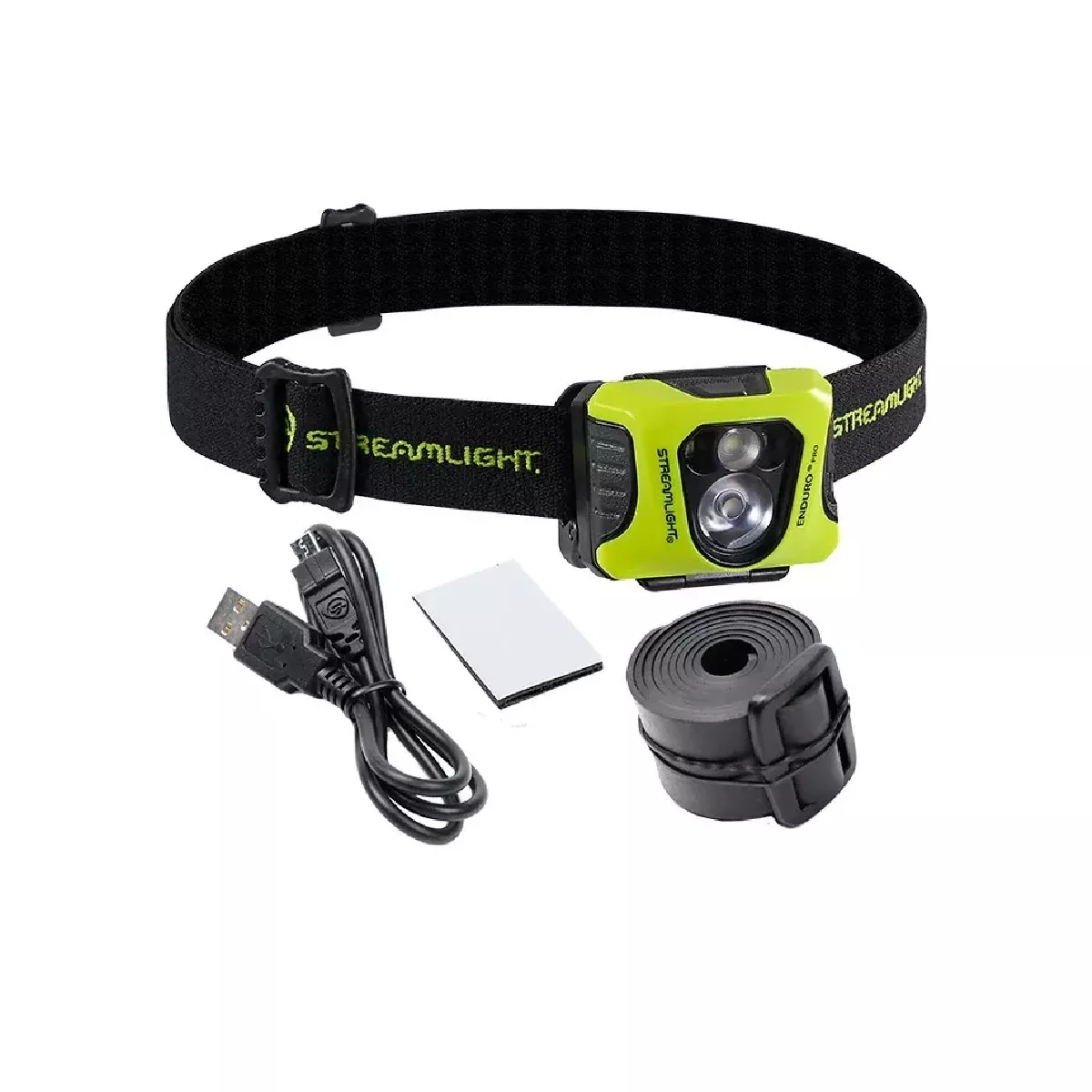 Streamlight Enduro Pro USB Rechargeable 200-Lumen Headlamp - Dual Spot and Flood Beam, Includes USB Cable, Elastic Head Strap, Rubber Hard Hat Strap, and 3M Dual Lock - Yellow